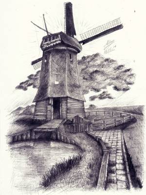 Мельница карандашом поэтапно