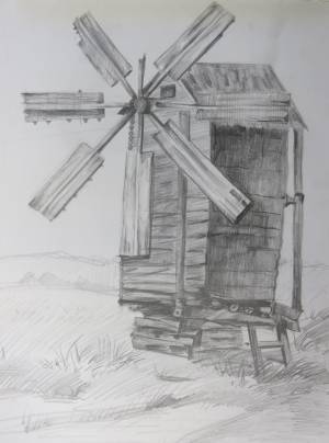 Мельница рисунок карандашом
