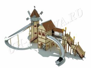Сказочный Парк Мельница тип 1 со спуском из нержавеющей стали для детских и спортивных площадок