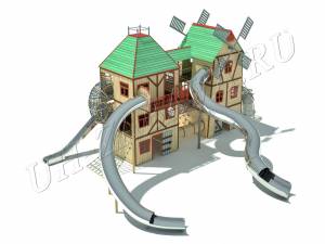 Сказочный Парк Мельница тип 2 со спуском из нержавеющей стали для детских и спортивных площадок