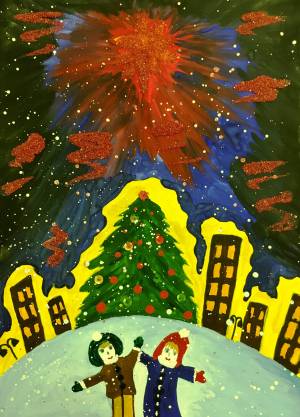 Рисунок детский новогодний фейерверк