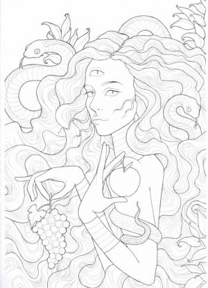 Раскраска Медуза Горгона с ядовитыми змеями вместо волос