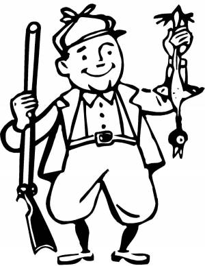 Раскраски охотник, Раскраска Довольный охотник