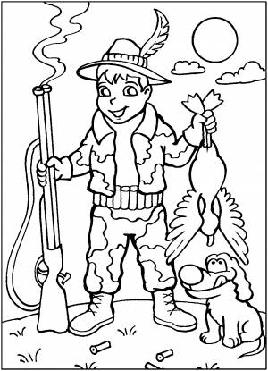 Раскраска охотника с ружьем для детей