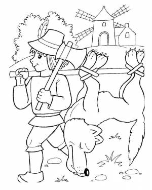 Раскраски Раскраска Охотник поймал волка Сказки детские