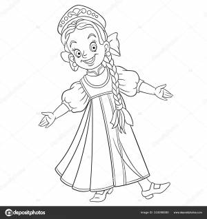 Раскраска страницы с девушкой танцы русский народный танец Векторное изображение ©Sybirko 333098380