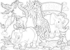 Раскраски Раскраска Веселые животные зоопарк