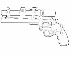 Раскраски пистолет, Раскраска Пистолет с прицелом оружие