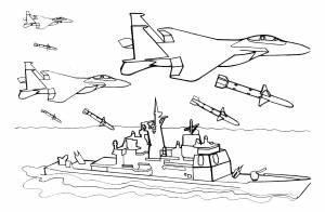 Раскраски Раскраска Военный самолеты сбрасывают ракеты военное, Download print coloring page