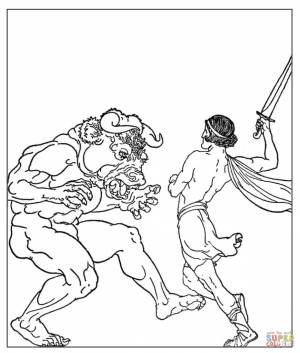 Раскраска Тесей убивает Минотавра