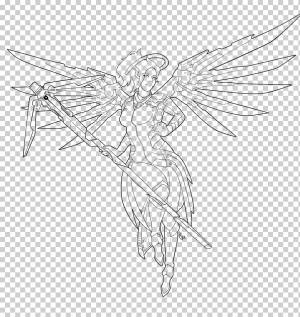 Рисование Милосердия Overwatch Art Sketch, Линия, другие, монохромный, вымышленный персонаж png