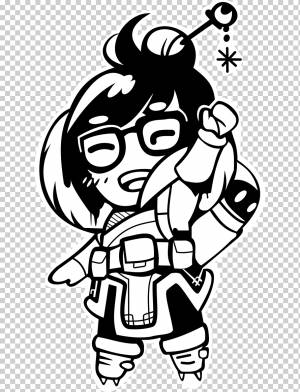 Overwatch Футболка PlayerUnknown 's Battlegrounds Mei Decal, эскиз спрей, белый, монохромный, вымышленный персонаж png