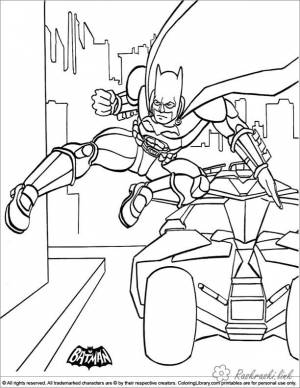 раскраска бэтмэн и бэтмомобиль, супергерои