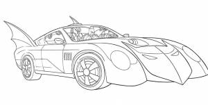 Раскраска Бэтмен в бэтмобиле