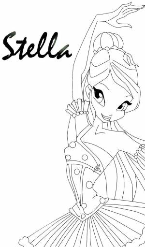 Раскраски winx, Раскраска Стелла из мультфильма winx балерина
