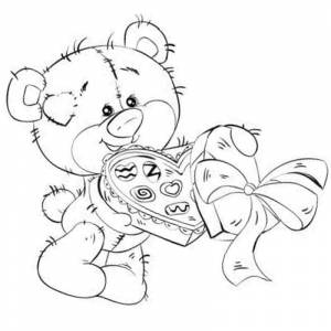Раскраска мишка тедди с конфетами