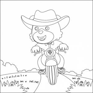 Крутой медведь и мотоцикл, забавный мультяшный мультфильм о животных для детей, книжка-раскраска  страница