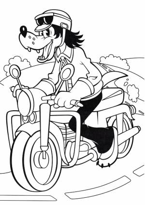 Раскраска Волк на мотоцикле