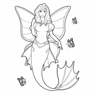 Раскраска Русалка бабочка