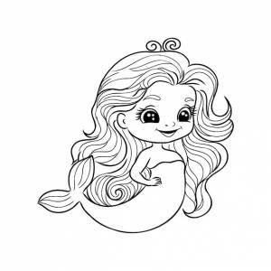 Маленькая русалочка принцесса векторный контур для раскраски