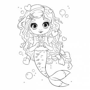 Милая русалочка показывает жест руками в виде сердечка книжка-раскраска день святого валентина