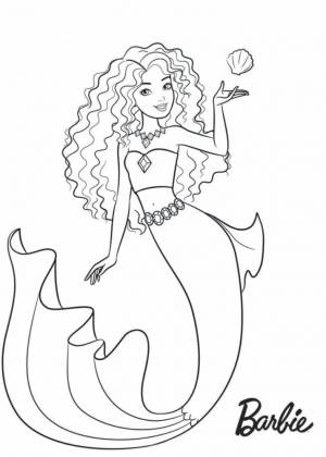 Раскраска Барби-русалочка с длинными волнистыми волосами