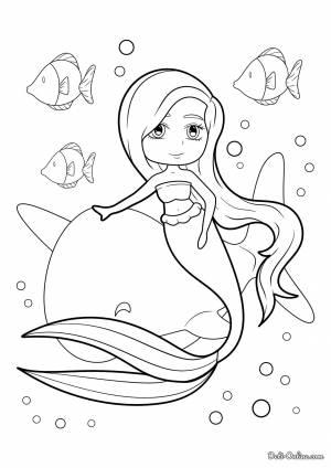 Раскраска Русалка и малыш нарвал