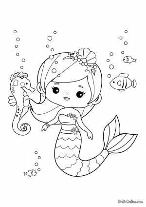 Раскраска Русалочка и морской конёк для малышей