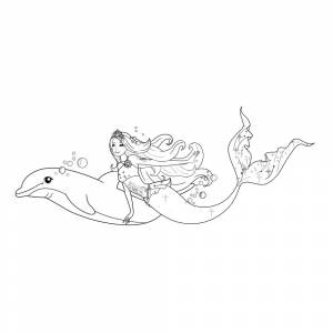 Раскраска Русалка Барби с дельфином