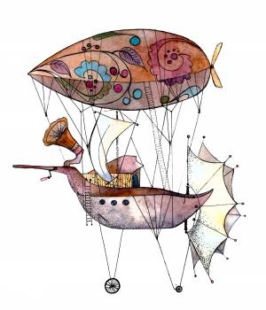 Иллюстрация Дирижабль в стиле декоративный, книжная графика