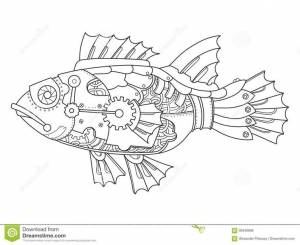 Steampunk Style Fish Coloring Book Vector Stock Vector