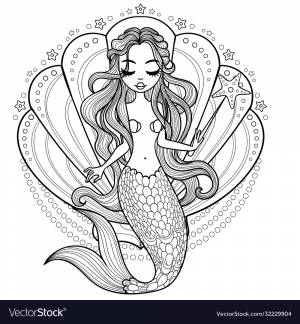 Русалочка черно белый рисунок