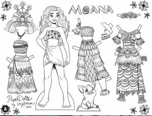 Бумажная кукла Моана раскраска с одеждой