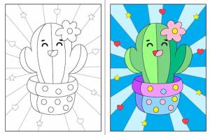 Каваи милый кактус раскраски