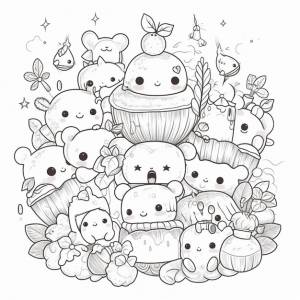 Раскраски милые каваи еда для детей генеративный ай