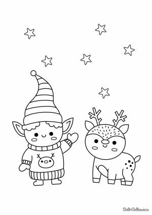 Раскраска Милые эльф и оленёнок