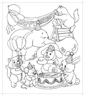 Раскраски Раскраска Животные отмечают день рождение Сказки, Download print coloring page