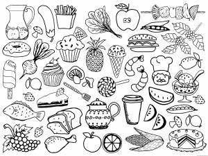 Раскраски Еда много на одном листе