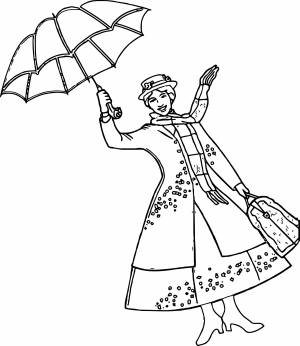 Mary Poppins Girl Umbrella Coloring Page