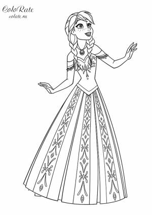 Раскраска Удивленная Анна в изящном платье