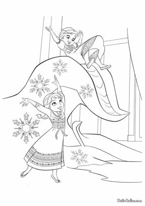 Раскраска Маленькие Анна и Эльза
