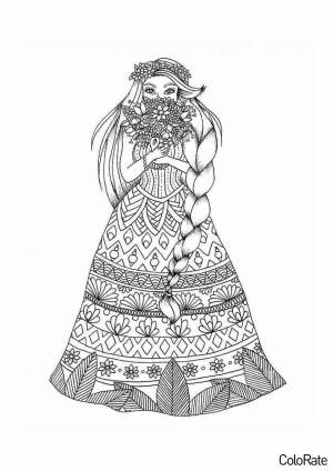 Раскраска Антистресс девушка с букетом