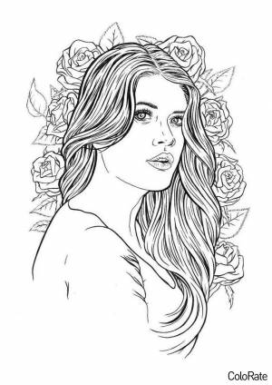 Раскраска Девушка среди роз