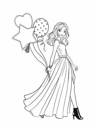 Раскраска Девушка с шариками