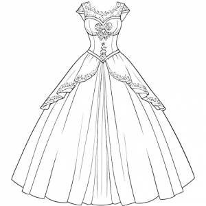 Ручная рисованная векторная иллюстрация страницы раскраски платья принцессы