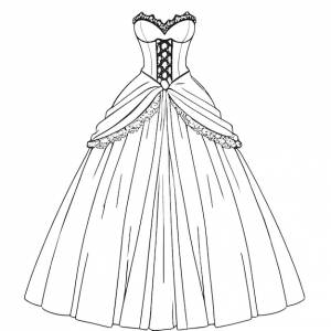 Ручная рисованная векторная иллюстрация страницы раскраски платья принцессы