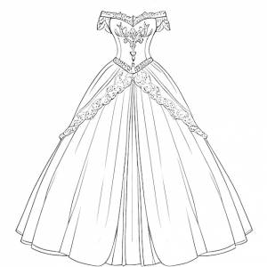 Ручная рисованная векторная иллюстрация страницы раскраски платья принцессы