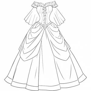 Ручная рисованная векторная иллюстрация страницы раскраски платья принцессы