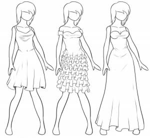Раскраска шаблон 3 платья