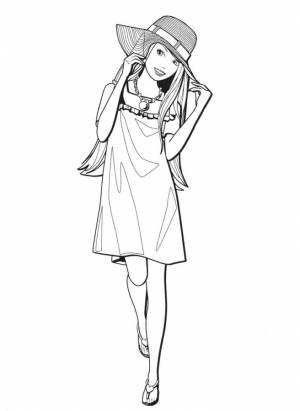 Раскраска модная Барби в платье